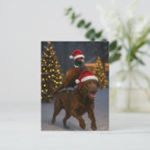 Chocolate Labrador & Partridge Christmas postcard Briefkaart (Staand voorkant)