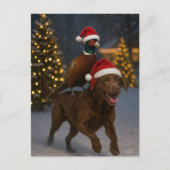 Chocolate Labrador & Partridge Christmas postcard Briefkaart (Voorkant)