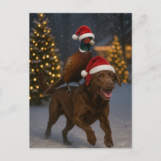 Chocolate Labrador & Partridge Christmas postcard Briefkaart (Voorkant)