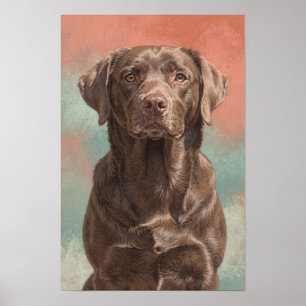 Chocolate Labrador-portret in koraal Poster