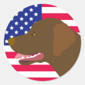 Chocolate Labrador Profiel Amerikaanse vlag Ronde Sticker (Voorkant)