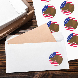 Chocolate Labrador Profiel Amerikaanse vlag Ronde Sticker
