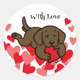 Chocolate Labrador Puppy Kauwhart Valentijn Ronde Sticker