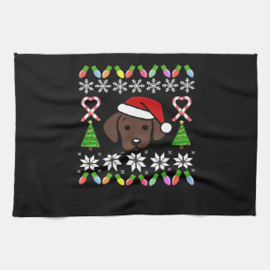 Chocolate Labrador Puppy Kerstman Santa Oversized Theedoek