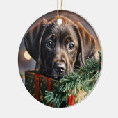 Chocolate Labrador Puppy Kerstmis Keramisch Ornament (Links)