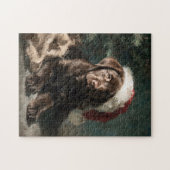Chocolate Labrador Puppy Kerstschilderij Legpuzzel (Horizontaal)