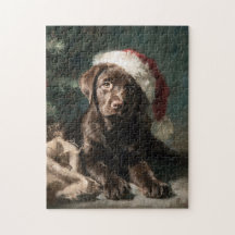 Chocolate Labrador Puppy Kerstschilderij