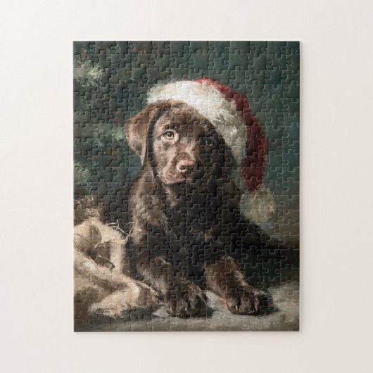 Chocolate Labrador Puppy Kerstschilderij Legpuzzel (Verticaal)