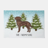 Chocolate Labrador Retriever Aangepaste Blauwe Ker Deurmat (Voorkant)