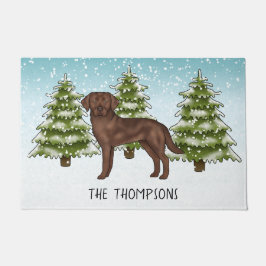 Chocolate Labrador Retriever Aangepaste Blauwe Ker Deurmat