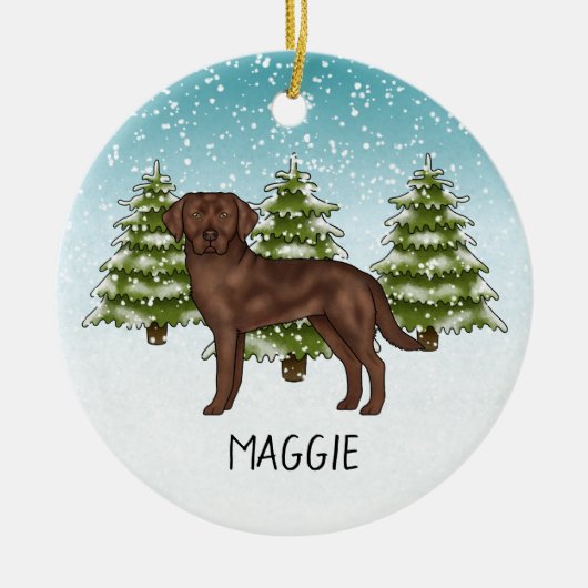 Chocolate Labrador Retriever Aangepaste Naam Kerst Keramisch Ornament (Voorkant)