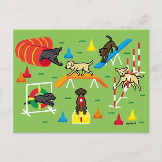 Chocolate Labrador Retriever Agility Cartoon Briefkaart (Voorkant)