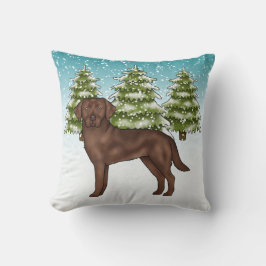 Chocolate Labrador Retriever Blauwe Winter Kerstmi Kussen