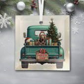 Chocolate Labrador Retriever Boerderij Truck Kerst Glas Ornament