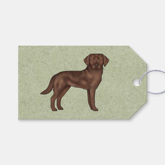 Chocolate Labrador Retriever Bruine Lab Hond Groen Cadeaulabel (Voorkant (Horizontaal))