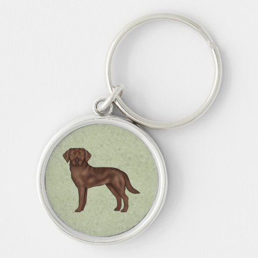 Chocolate Labrador Retriever Cartoon Dog Groen Sleutelhanger (Voorkant)