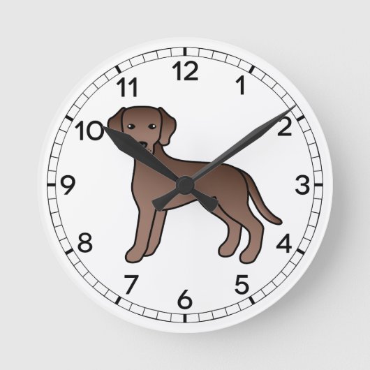 Chocolate Labrador Retriever Cartoon Dog Tekening Ronde Klok (Voorkant)