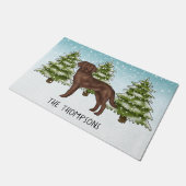 Chocolate Labrador Retriever Custom Blue Christmas Deurmat (Schuin)