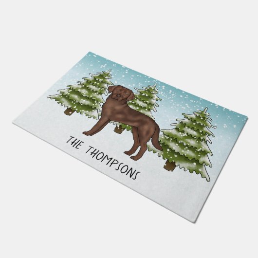 Chocolate Labrador Retriever Custom Blue Christmas Deurmat (Schuin)