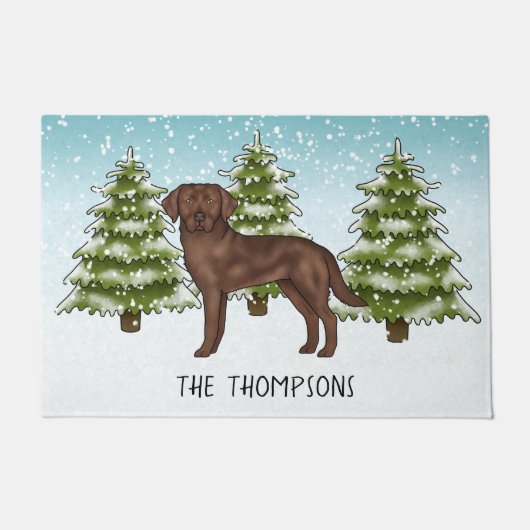 Chocolate Labrador Retriever Custom Blue Christmas Deurmat (Voorkant)