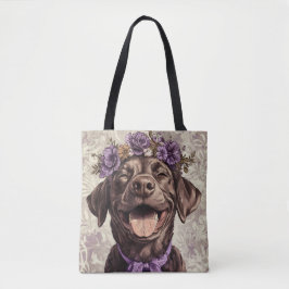 Chocolate Labrador Retriever Dog Paarse Bloemen Tote Bag
