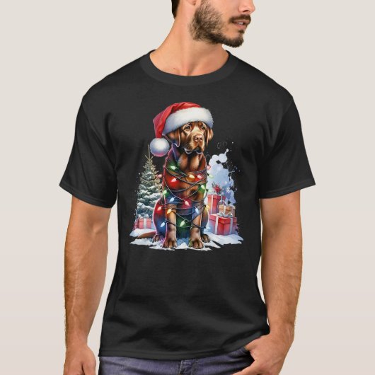 Chocolate Labrador Retriever Dog Santa Christmas T T-shirt (Voorkant)