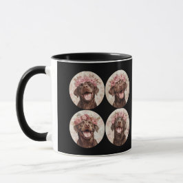 Chocolate Labrador Retriever Hond Zwart Roze Bloem Mok