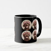 Chocolate Labrador Retriever Hond Zwart Roze Bloem Mok (Voorkant rechts)