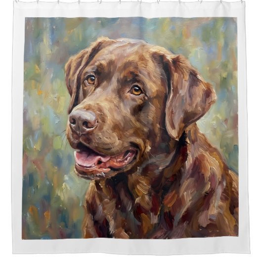 Chocolate Labrador Retriever Impressionist Art Douchegordijn (Voorkant)