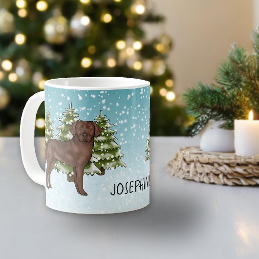 Chocolate Labrador Retriever Kerst Aangepaste Naam Koffiemok