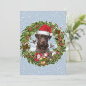 Chocolate Labrador Retriever, Kerstkrans Kaart (Staand voorkant)