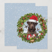 Chocolate Labrador Retriever, Kerstkrans Kaart (Voorkant / Achterkant)