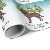 Chocolate Labrador Retriever Kerstmis Aangepaste T Cadeaupapier (Rol Hoek)