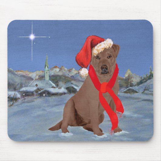 Chocolate Labrador Retriever Kerstmis Muismat (Voorkant)