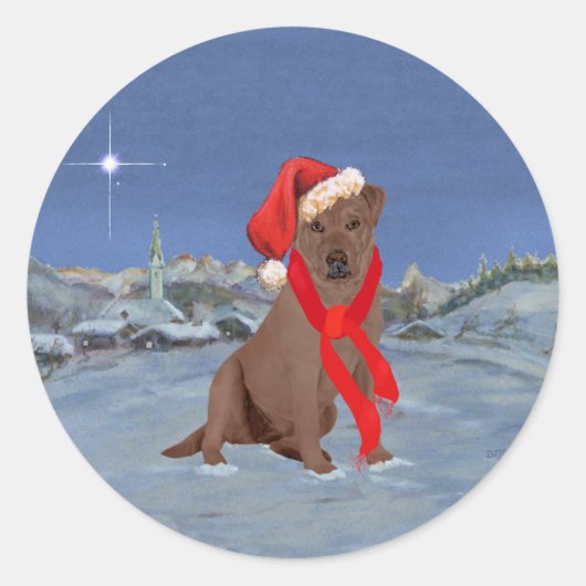 Chocolate Labrador Retriever Kerstmis Ronde Sticker (Voorkant)