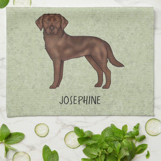 Chocolate Labrador Retriever Lab Custom Name Green Theedoek (Gevouwen)