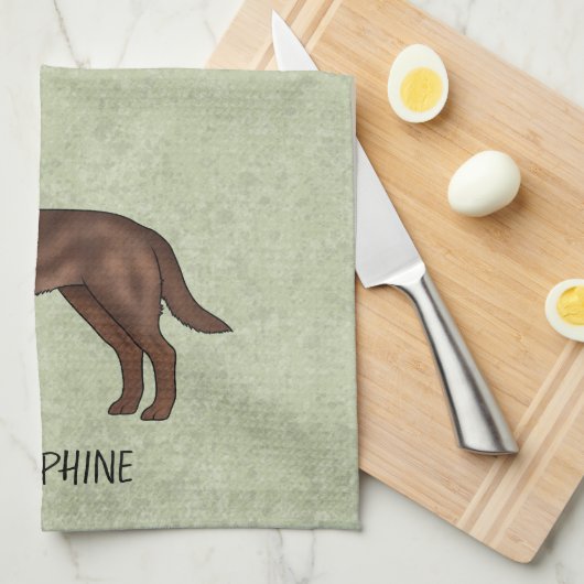 Chocolate Labrador Retriever Lab Custom Name Green Theedoek (Quarter Fold)