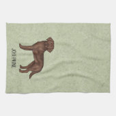 Chocolate Labrador Retriever Lab Custom Name Green Theedoek (Horizontaal)