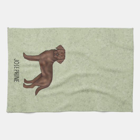 Chocolate Labrador Retriever Lab Custom Name Green Theedoek (Horizontaal)