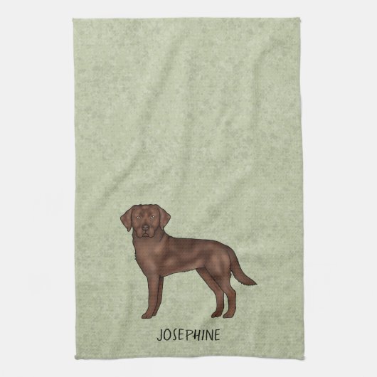 Chocolate Labrador Retriever Lab Custom Name Green Theedoek (Verticaal)
