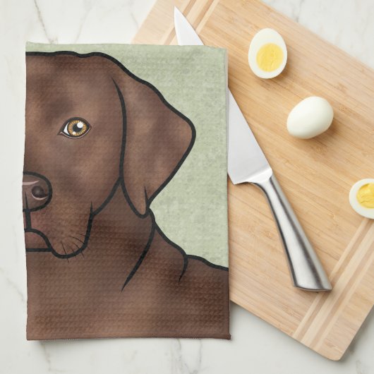 Chocolate Labrador Retriever Lab Head Green Theedoek (Quarter Fold)