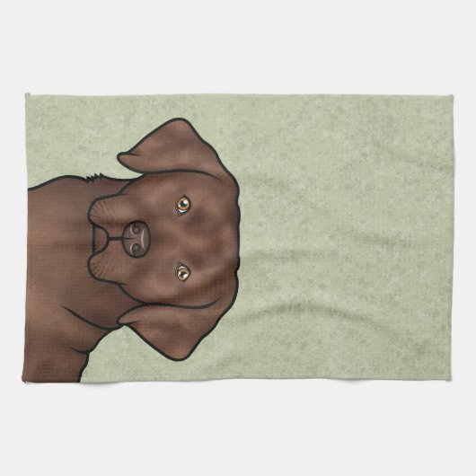 Chocolate Labrador Retriever Lab Head Green Theedoek (Horizontaal)