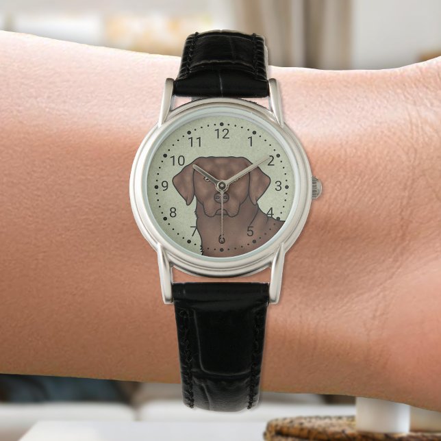 Chocolate Labrador Retriever Schattige Lab Hond Gr Horloge (Creator heeft geüpload)