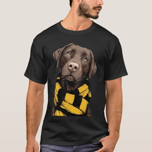 Chocolate Labrador Retriever Wearing a Scarf T-shirt (Voorkant)