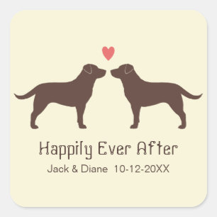 Chocolate Labrador Retrievers met Hart en Tekst Vierkante Sticker