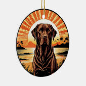 Chocolate Labrador Retro Sunset Dog Lover Keramisch Ornament (Rechts)