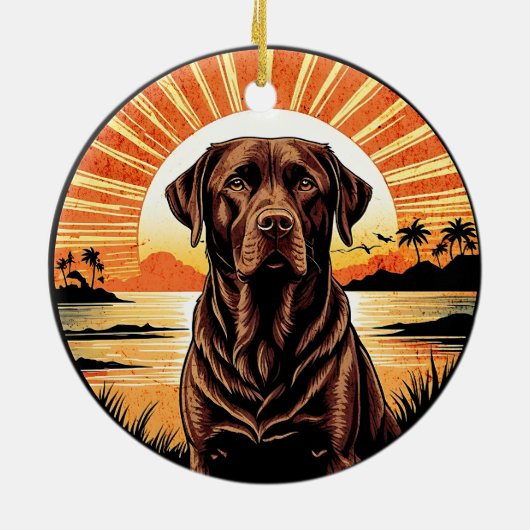 Chocolate Labrador Retro Sunset Dog Lover Keramisch Ornament (Achterkant)