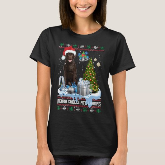 Chocolate Labrador Santa Hat Ugly Kerstmis T-shirt (Voorkant)