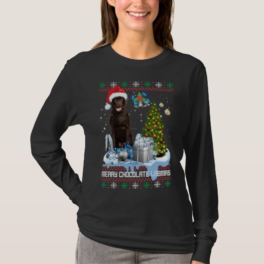 Chocolate Labrador Santa Hat Ugly Kerstmis T-shirt (Voorkant)