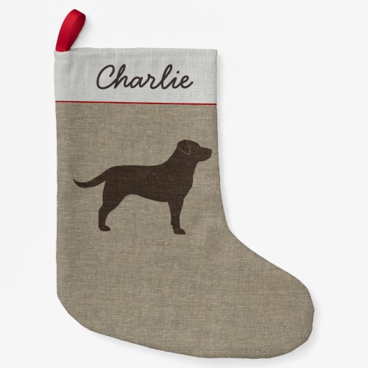 Chocolate Labrador Silhouette Custom Dog Holiday Kleine Kerstsok (Voorkant)